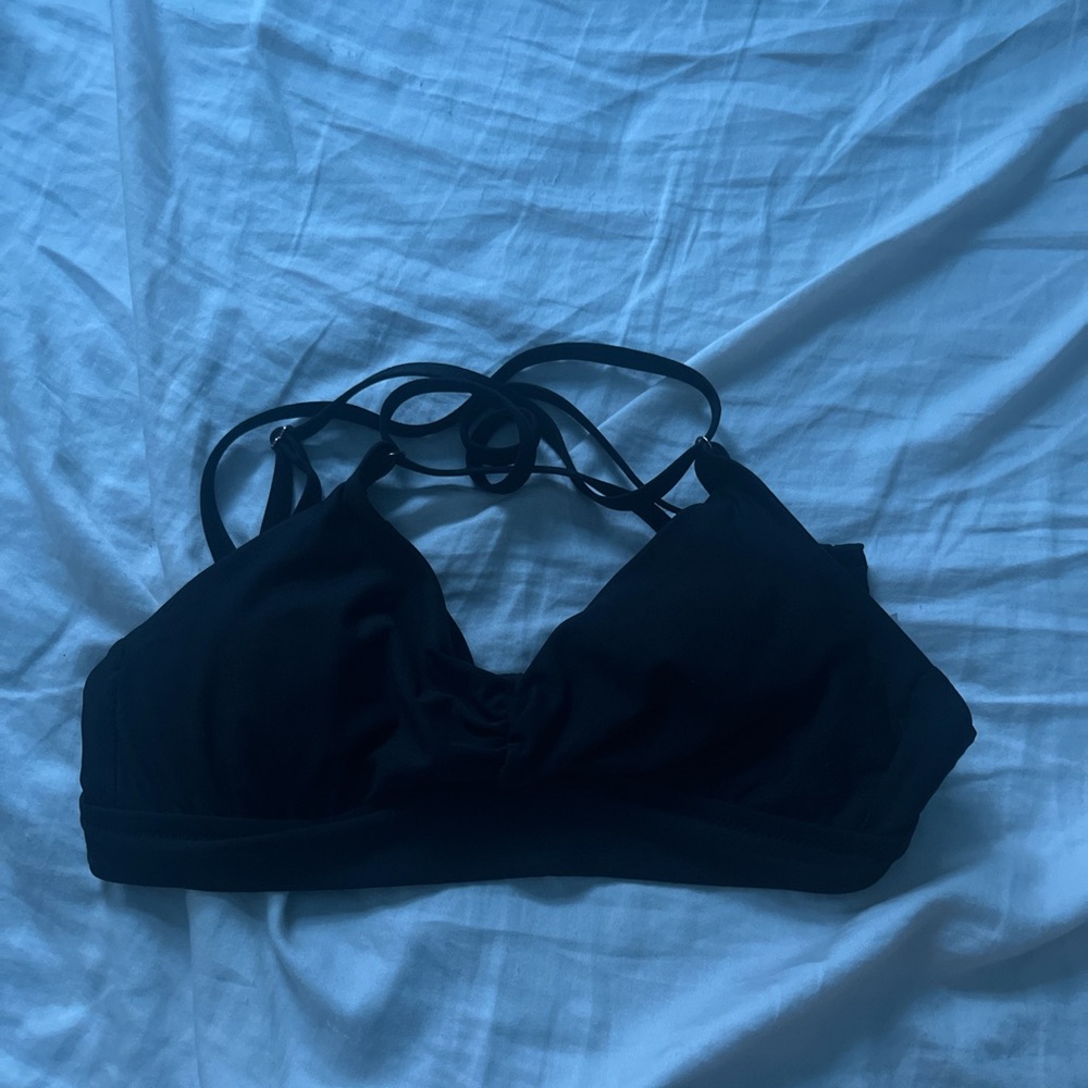 Black Strappy Bikini Top with Geometric Design